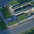 Modern School Buildings With Green Roofs Sports Field And Running Track