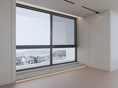 Modern Interior With Casement Window Scenic View And LED Strip Lighting 3d model