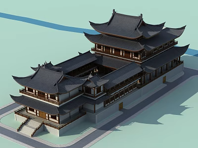 Ancient Chinese Architecture With Multi Layered Roofs Overhanging Eaves And Traditional Courtyard 3d model