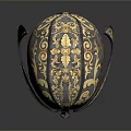 Silver And Gold Decorative Helmet With Intricate Floral Patterns And Ornamental Design
