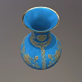 Elegant Blue Ceramic Vase With Intricate Gold Floral Patterns Design