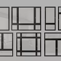 Various Modern Casement Window Designs with Black Frames and Clear Glass Panels 3d model