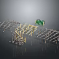 Scene Construction Framework Components Featuring Various Colored Railings And Metal Scaffoldings 3d model
