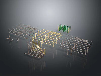 Scene Construction Framework Components Featuring Various Colored Railings And Metal Scaffoldings 3d model