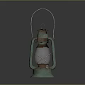 Vintage Green Kerosene Lamp With Metal Frame And Glass Shade