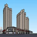 Street Facing Commercial Storefronts With High Rise Buildings And Signboards Design