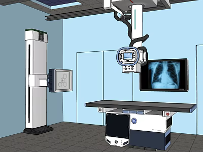 Medical X-ray Equipment With Examination Table Display Screen And Chest 3d model