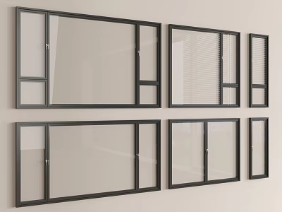 Modern Casement Windows Black Frame Transparent Glass Different Sizes Design 3d model