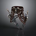 Ornate Medieval Leather Battle Belt With Metal Decorations And Dual Swords