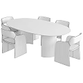 Modern Round Wooden Dining Table And Grey Curved Back Upholstered Chairs Set