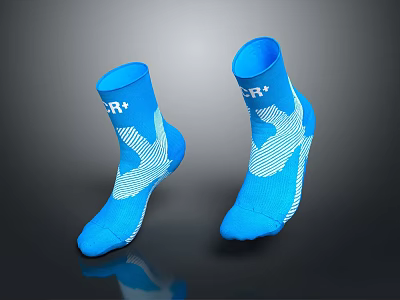 Blue Sports Socks With White Patterns And CR Logo For Daily Use 3d model