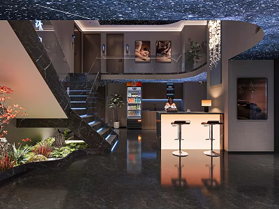 Modern Luxury Beauty Salon Reception Interior With Unique Starry Ceiling And Exquisite Lobby Design 3d model