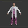 Man in White Doctor Coat With Stethoscope Pink Pants And Lanyard Standing