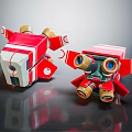 Red And White Small Mechanical Robot Toys With Wing Like Structures And Eye Components 3d model