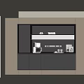 Modern Built in Wine Cabinet With Gray Cabinets Golden Lighting And Countertop Decorative Items