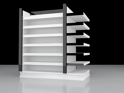 Modern Retail Display Shelf with Multiple White Shelves and Black Frame for Product Showcase 3d model