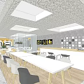 Modern Office Interior Design With Glass Windows Yellow Chairs And Exhibition Area