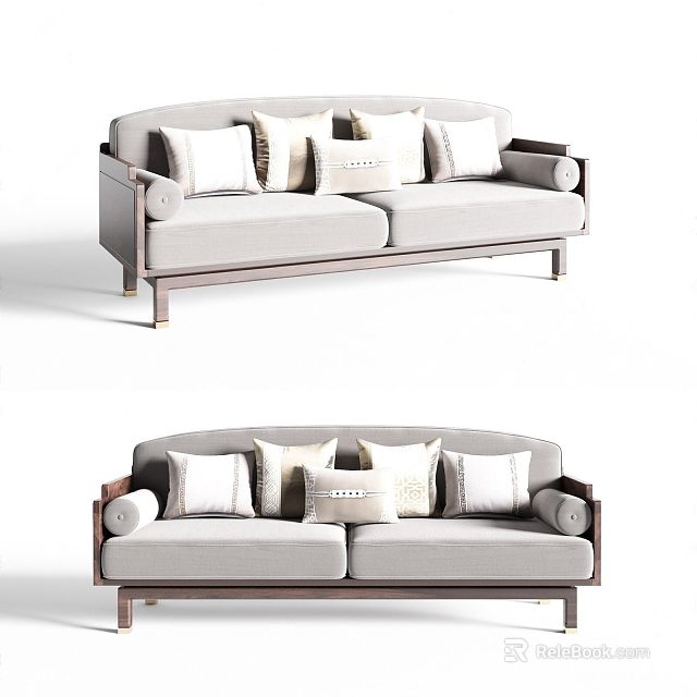 Modern Three Seater Sofa With Soft Cushions And Metal Leg Design 3d model 
