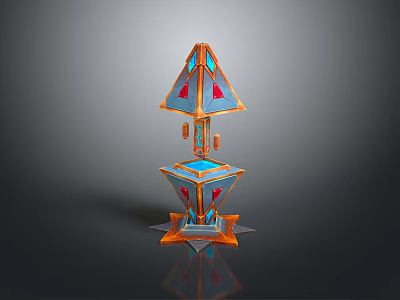 Geometric Modern Architectural Design With Orange Blue Hues And Red Triangular Ornaments In Multi Layered Structure 3d model