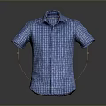 Blue Plaid Short Sleeve Shirt With Classic Collar And Button Front Design