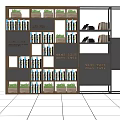 Modern Bookcase Design With Books Potted Plants And Multiple Storage Compartments 3d model