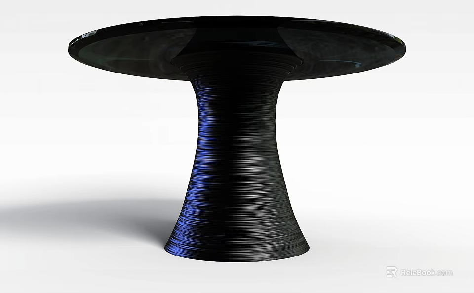 Modern Black Round Dining Table With Glass Top And Spiral Base Design 3d model 