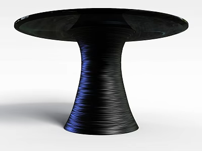 Modern Black Round Dining Table With Glass Top And Spiral Base Design 3d model