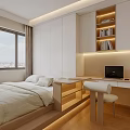 Modern Tatami Bedroom Interior With Tatami Bed Wooden Desk Laptop And Large Window