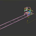Blue Toy Train Model On Long Track With Colorful Wires And Small Accessories