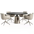 Light Colored Leisure Chairs With Metal Legs Around Modern Black Dining Table