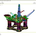 Industrial Equipment On Offshore Oil Drilling Platform With Cranes And Drilling Tower
