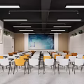 Modern Meeting Room Interior With Tables Yellow White Chairs Large Screen And Green Plants