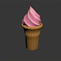 Creamy Pink Swirled Ice Cream With Colorful Sprinkles In Orange Cone
