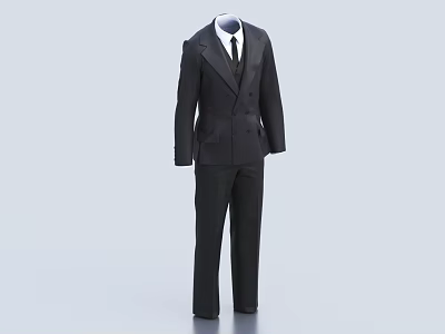 Black Double Breasted Suit Set With White Shirt And Black Tie Formal Wear 3d model