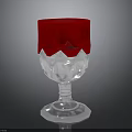 Transparent Crystal Stemmed Goblet With Red Rim And Faceted Design