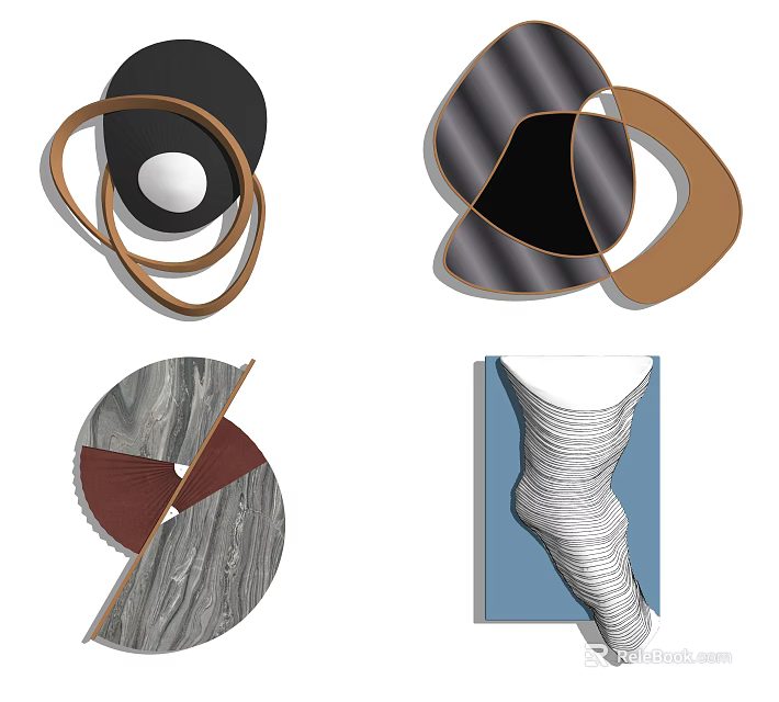 Modern Geometric Wall Decor With Diverse Shapes Wood Grain And Marble Textures 3d model 