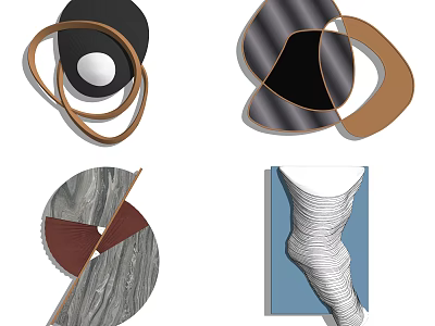Modern Geometric Wall Decor With Diverse Shapes Wood Grain And Marble Textures 3d model