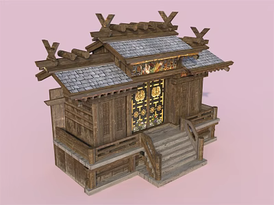 Traditional Ancient Architecture With Wooden Structure Tiled Roof Stone Stairs And Intricate Carved Decorations 3d model