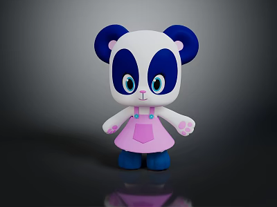 Cute Panda Themed Game Movie Character With Blue Ears Pink Overalls Dress And Big Eyes 3d model