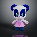 Cute Panda Themed Game Movie Character With Blue Ears Pink Overalls Dress And Big Eyes