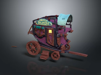 Mobile Fresh Potions Cart With Vintage Wooden Wheels Light Blue Awning And Retro Design 3d model