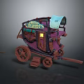 Mobile Fresh Potions Cart With Vintage Wooden Wheels Light Blue Awning And Retro Design