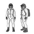 Men In White Astronaut Suits With Backpacks And Protective Helmets 3d model