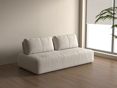 White Two Seater Sofa In Bright Room With Wooden Floor And Window Plant 3d model