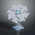 White Snowflake Shaped Decorative Furniture With Central Blue Cube And Base