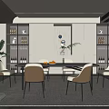 Modern Restaurant Interior With Dining Table Chairs Wine Racks And Decorative Plants 3d model