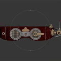 Steampunk Style Goggles With Red Strap And Metallic Mechanical Accents
