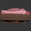 Fresh Raw Steak on Wooden Cutting Board with Garlic Cloves Lemon Slice and Herbs