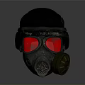 Vintage Gas Mask With Red Lenses Black Cap And Metallic Filter