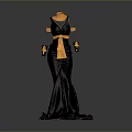Elegant Black Evening Dress With Orange Sash And Matching Gloves For Formal Events